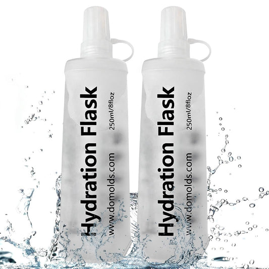 TXSN 250ML Soft Flask Running Water Bottle Foldable TPU Hydration Flask for Running Hydration Pack Cycling Hiking Marathon Clear Pack of 2