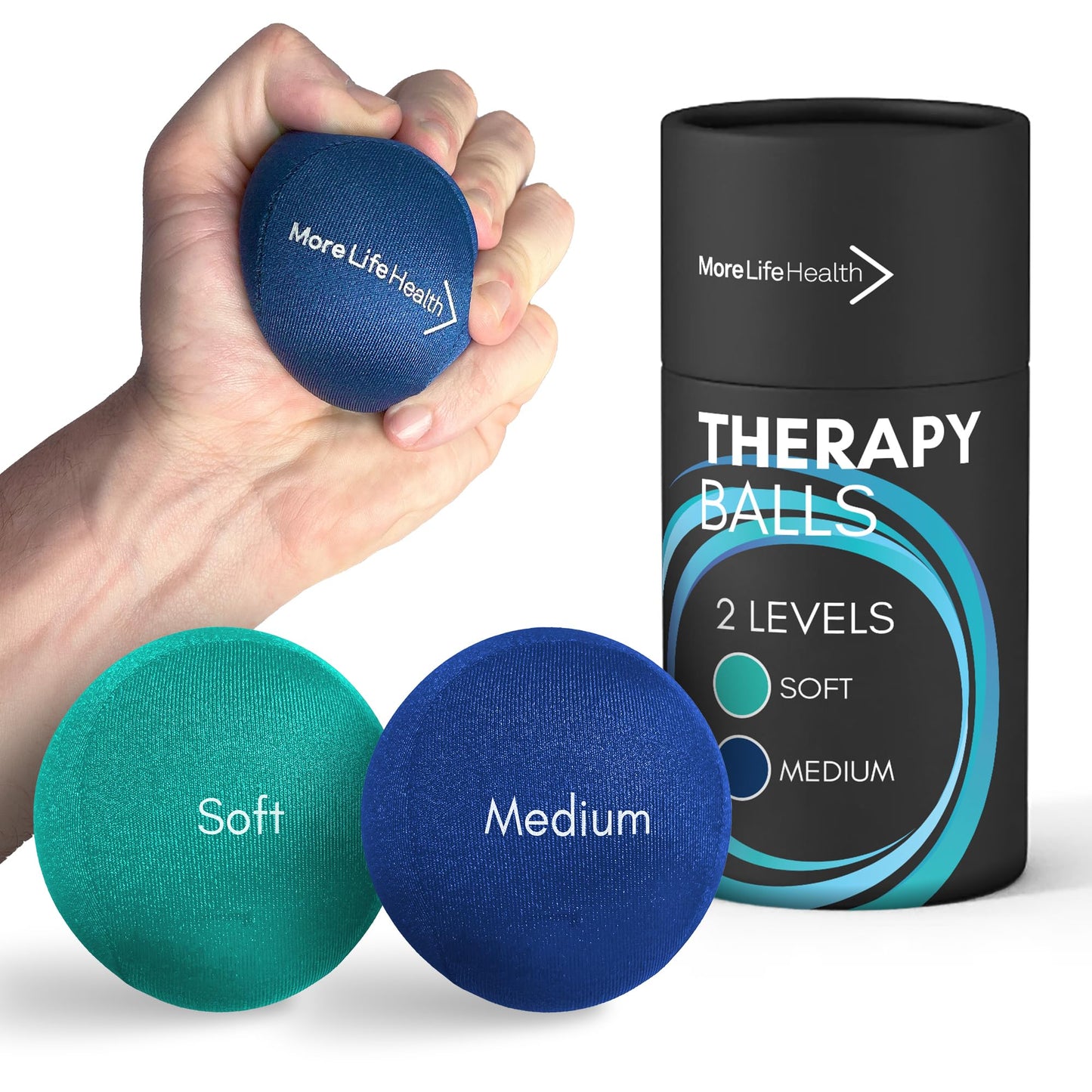 More Life Health Hand Balls for Therapy - Two Densities of Hand Balls for Arthritis and Carpal Tunnel - Hand Exercise Ball for Improved Grip - Stress Balls for Adults - 2 Balls