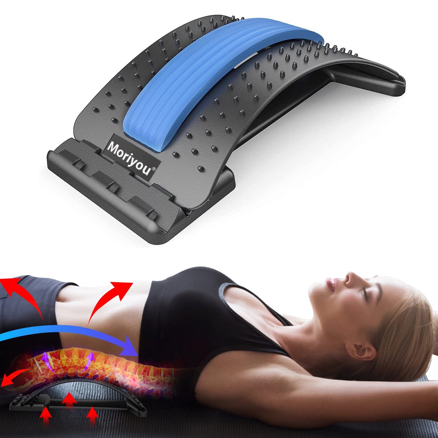 Back Stretcher for Pain Relief Spine Deck with 3 Adjustable Settings Back Cracker Device Upper & Lower Back Pain Relief Stretcher for Spinal Decompression Spine Aligner with Massager