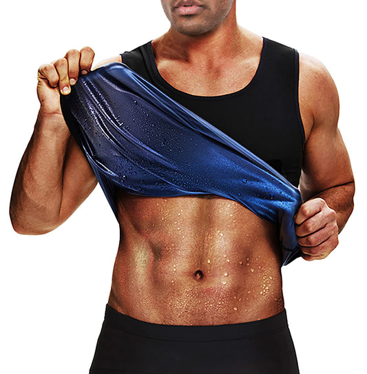 BODYSUNER Sauna Vest Sweat Workout Tank Top Waist Trainer for Men Compression Workout Enhancing Vest BlueS/M