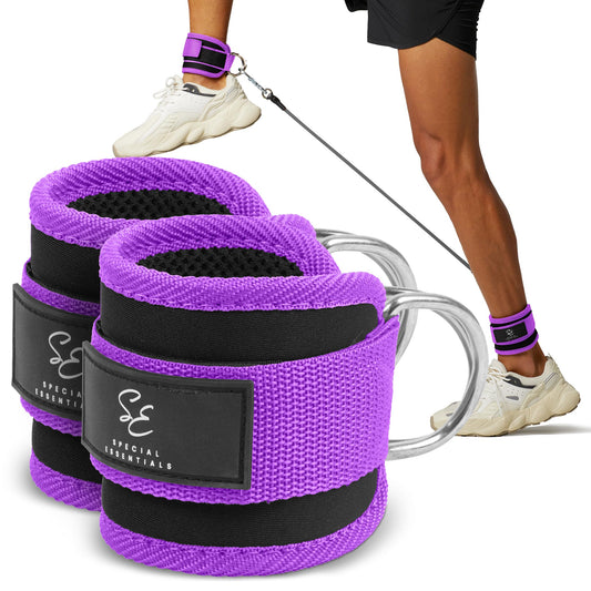Special Essentials Ankle Strap for Cable Machine and Resistance Bands Premium Neoprene Gym and Workout Kickback Ankle Cuffs with Adjustable Strap for Enhanced Leg and Glute Exercises (Purple Pair)