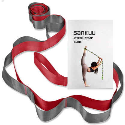 SANKUU Yoga Straps Stretching Strap with 12 Loops Workout Poster Straps for Stretching Physical Therapy Equipment Long Stretch Out Bands for Exercise Pilates and Gymnastics for Women Men (Red)