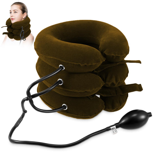 Jaximy Neck Stretcher Cervical Traction Device Neck Traction Device Neck Pain Relief Adjustable Inflatable Neck Stretcher & Cervical Traction Neck Brace Neck Decompression Home Use(Khaki Brown)